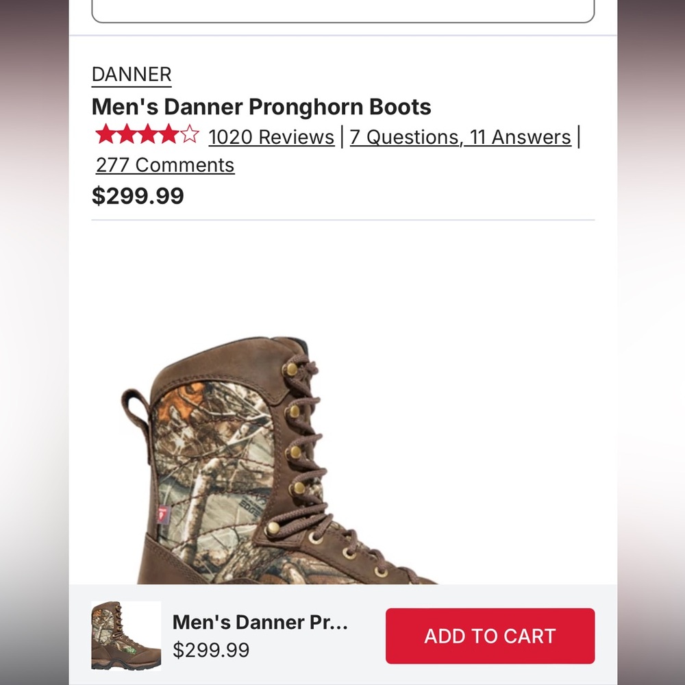 Danner Pronghorn Camo 1200gm sz 8.5